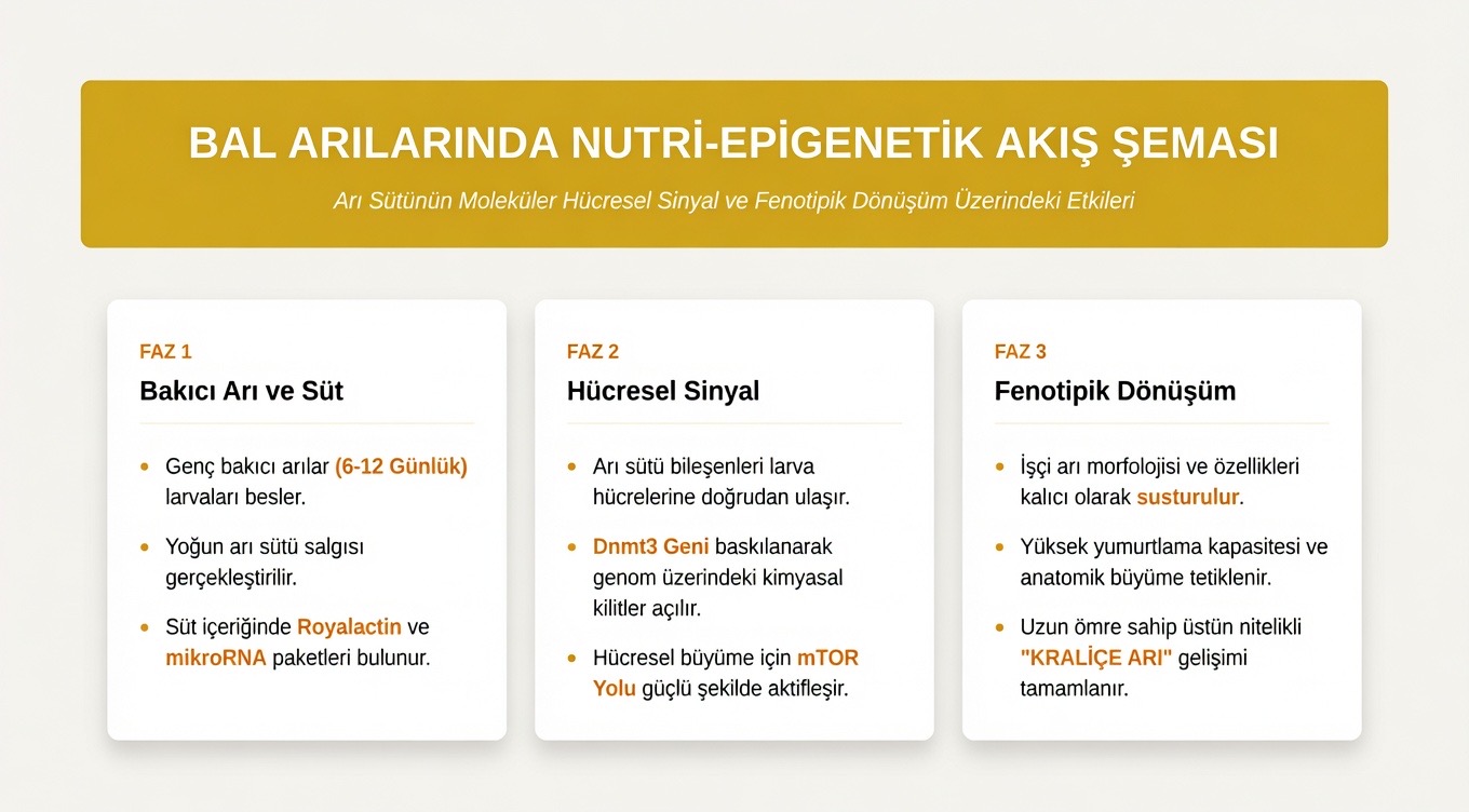Bal Arılarında Nutri-Epigenetik ve Bakıcı Arı Faktörü: Arı Sütünün Kraliçe Arı Fenotipik Dönüşümü Üzerindeki Moleküler Mekanizması — Polinasyon blog kapak görseli